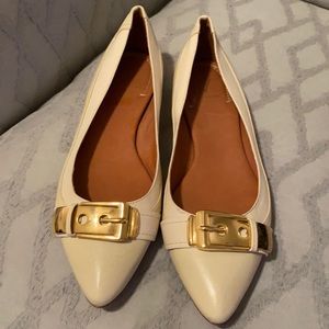J Vincent Cream flats with gold buckle 8B